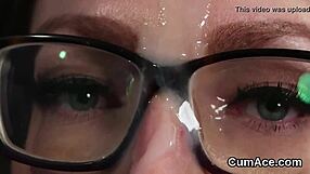 peculiar centerfold receives facial while sucking ejaculate