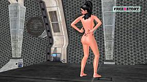 Animated 3d solo girl masturbates with banana poses.