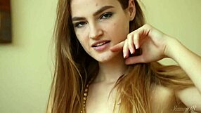 Blonde Teen Reveals Sensual Naked Body On Sofa