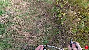 Kitty meets a stranger for an outdoor encounter involving sucking and doggy style.