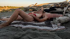 Young European couple enjoys public beach sex with a twist