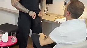 Straight tattooed guy has sex with doctor in this behind the scenes footage