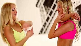 Hot blonde girls showing off their bodies after working out