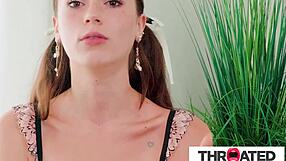 Beautiful brunette enjoys giving oral sex to a large penis