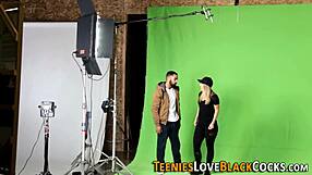 Blonde teen bent over for huge cock pounding