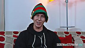 christmas oral surprise with brunette milf under the tree