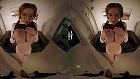 Red hair beauty gets her panties off in a dark room VR experience