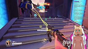 Vtuber Lewdneko in action, playing Overwatch and getting spanked. Part 1