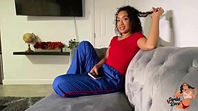 Latina babe edges him with deepthroat blowjob on small tits