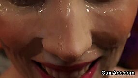 Wacky model swallows every drop of cumshot on her face after blowbang.