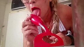 tiffany montavani in the kitchen gets horny and touches her big clit in the bathtub