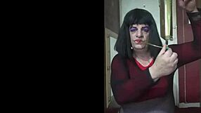 Bisexual crossdresser shyly fills himself up in homemade scene