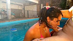 Argentina Amateur Deepthroats Big Cock in Pool.