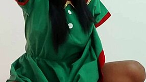 Latina Brunette Strips and Dances on Desk for Christmas