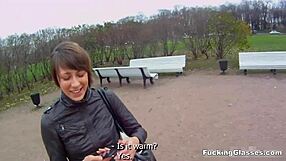 Teen Kirsten in glasses gets bent over for spontaneous top-floor ride