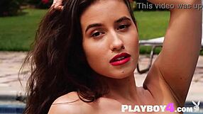 Big-boobed teen, Megan Blake, in sexy lingerie solo pose