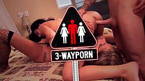 Inked up beauties enjoy a threesome with a smooth-faced man