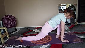 Amateur yoga instructor gives a lesson to a mature woman with a shaven ass