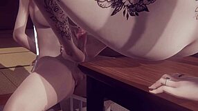 Futanari hentai with Alice in sensual footjob and creampie