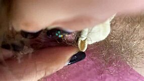 Close up and personal, big clitoris rubbing, wet and hairy vagina