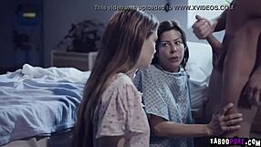 hey, watch bobbi yank down the orderly’s pants for a wild blowjob! she’s on her knees sucking hard.