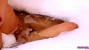 petite brunette teen intensely shows off body in bath