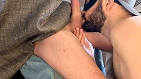 Amateur gay men perform deepthroat blowjobs at gloryhole.