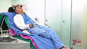 Redhead milf receives tongue pap smear from gynecologist.