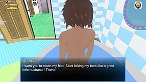 Femdom Humiliates Cute Slave in University Bathroom BDSM Game