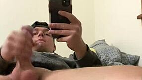 sexy frat guy strokes and cums in mirror