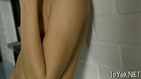 Teen stuffs tight cunt with big dildos