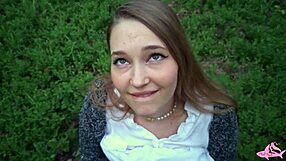 Asian nympho gets covered in cum in nature