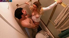 stepmom and stepson sneak a forbidden bathroom fuck during family dinner