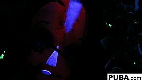 Two hot blondes share a halloween scare