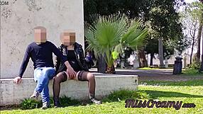 real amateur french couple risks public squirt sex in park near walking people