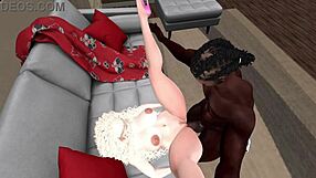 In second life, black man fucks white woman. He impregnates her with creampie.