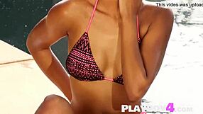 Pretty petite 18+ ebony model displays her naked tits, ass, and sweet black pussy in lingerie