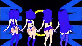Hot anime girls dance in Pacman style in three stages