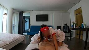 naughty nurse shemale dominates her patient in wild hospital play