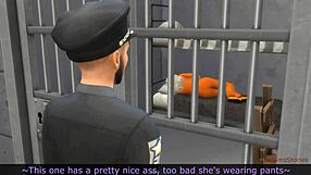 Lesbian prisoners seduce a police officer in a hentai game