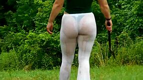 Beautiful amateur in thong bodysuit enjoys outdoor sex in the woods