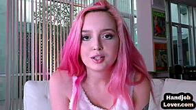 The busty redhead babe strips for her boyfriend, teasing her pierced tits in lingerie