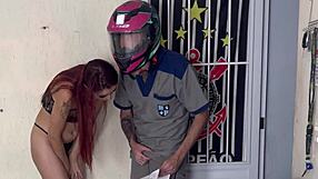 husband asks wife to greet delivery man in just panties