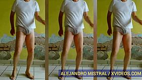 Gay guy Alejandro Mistral in wet underwear dancing solo