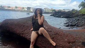 Look at my seductive stepmom flaunting on public beach!