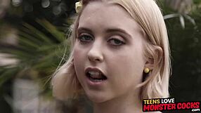 Cum drips from Chloe's tongue after interracial sex with a big cock lover