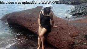 Look at my seductive stepmom flaunting on public beach!