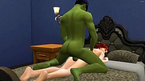 A 3D animated Hulk has rough anal sex with a beautiful redhead