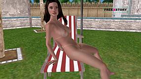 In this animated 3d cartoon, a cute girl finds a quiet spot near the swimming pool. She uses a bottle to masturbate intensely in the hentai scene.