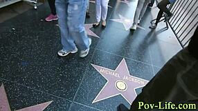 Blonde teen gargles cum from monster cock in pov interracial scene